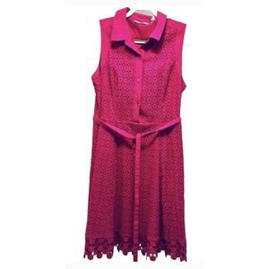 ISAAC MIZRAHI LIVE Dress Size 12 Pink Fuchsia Eyelet & Lace Lined Sleeveless EUC